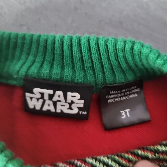 STAR WARS "CUTE ALL YEAR" Christmas Holiday Sweater Kids 3T Red Green Baby Yoda - Picture 2 of 7
